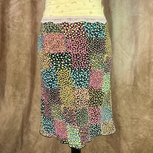 Vintage Y2K Floral Patchwork Mini Skirt Color Block Rainbow 2000s Boho Whimsy